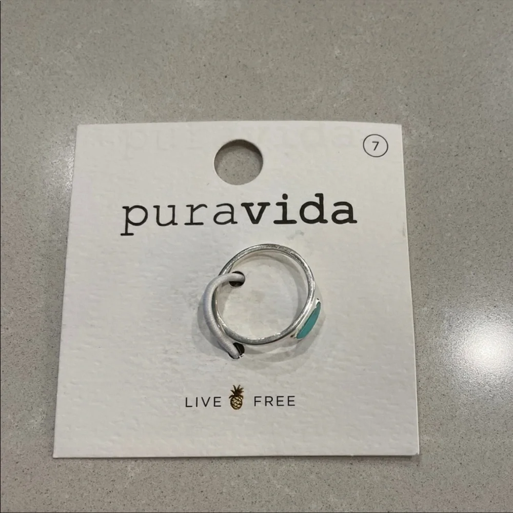 Pura Vida .925 Sterling Silver Half Moon Turquoise Ring